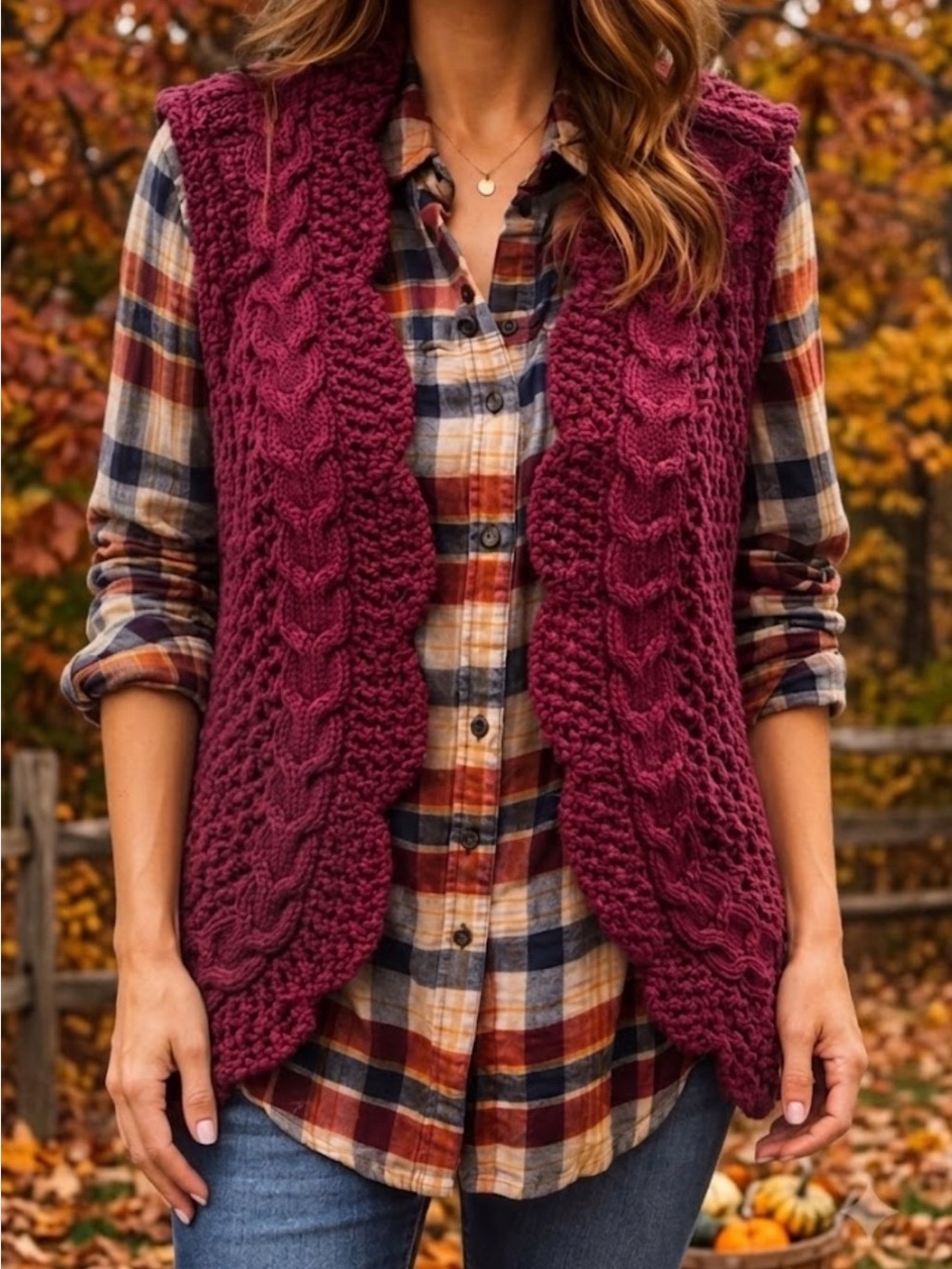 SASSO + SMYTH Sleeveless Cable Knit Vest in Burgundy